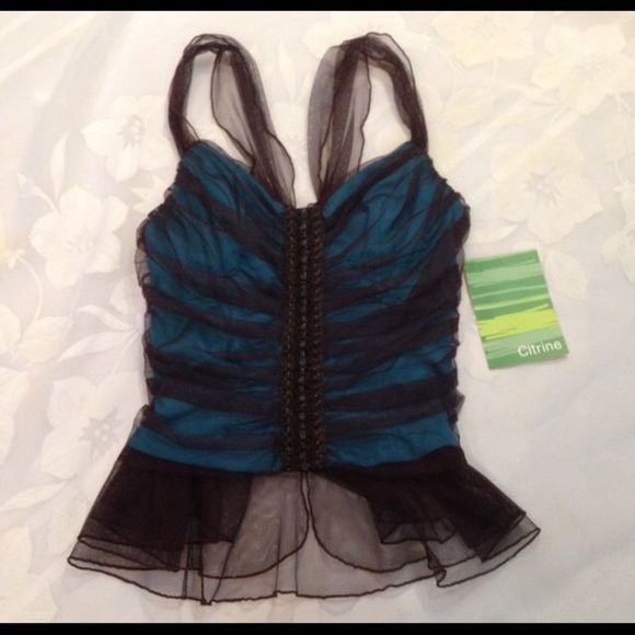 Citrine Tops - Citrine Brown And Turquoise Corset Top